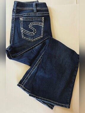 Silver Jeans Suki Curvy Mid Rise Bootcut Jeans 28x30 Dark Thick Stitch Cowboy